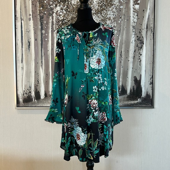 Hale Bob Womens Long Sleeve Multicolor Floral Shirt Dress 79CN6417 - Size M - Picture 3 of 10